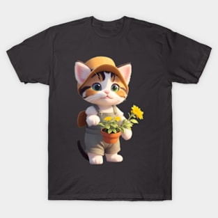 Cute Calico Cat Gardener T-Shirt